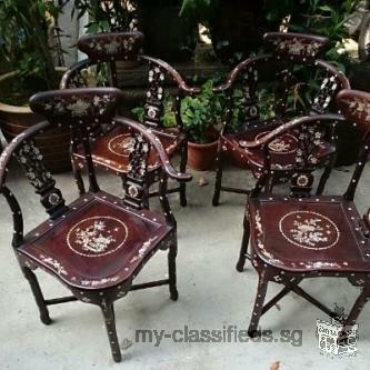 Exquisite 1980s Rosewood Chairs with Mother of Pearl