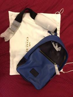 Coach men campus sling pack leather black blue untouched