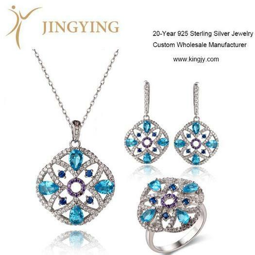 Sterling silver pendant necklace earrings ring jewelry set design custom wholesale